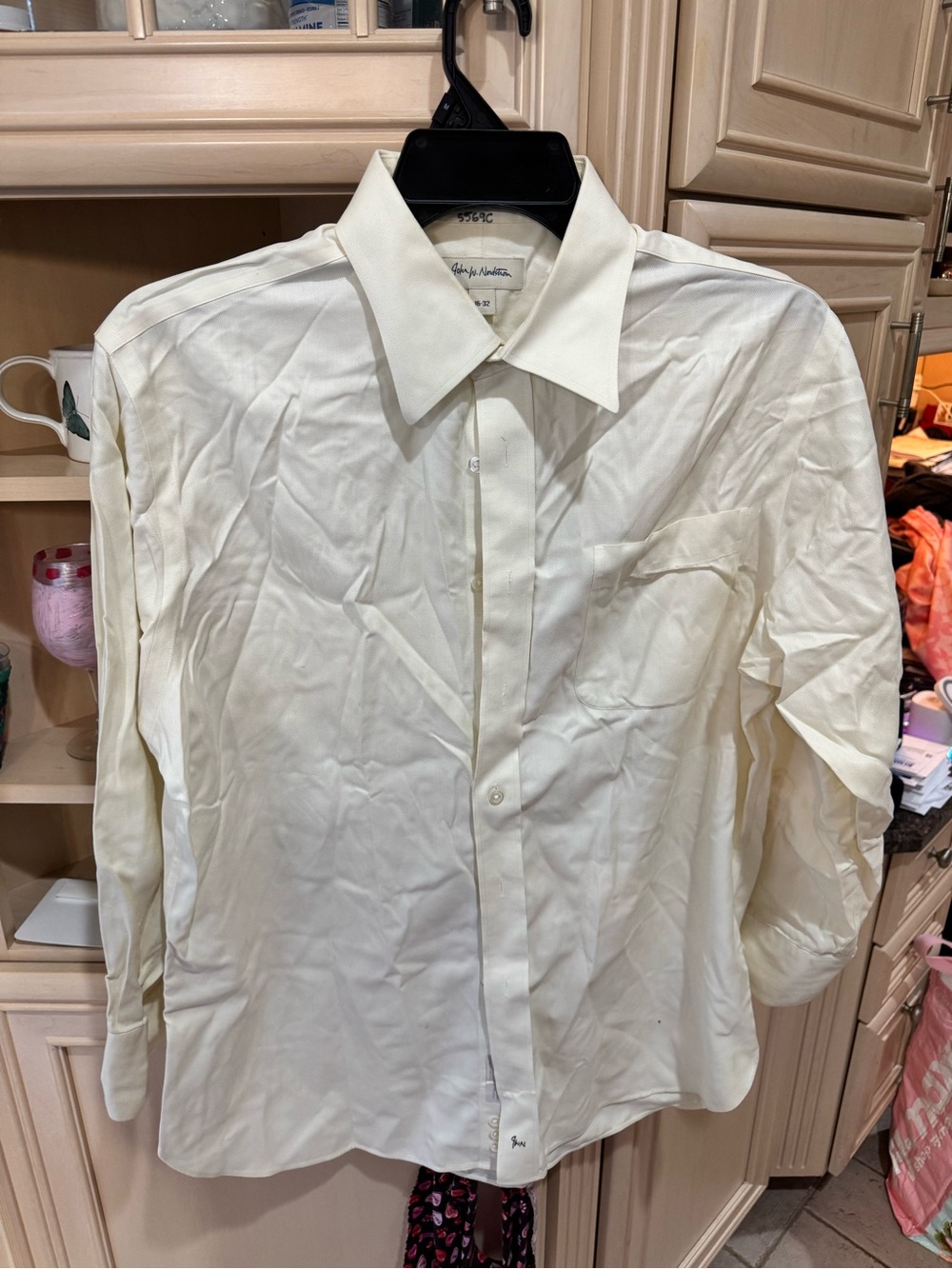 John W. Nordstrom Men's Cream Button-Down Dress Shirt